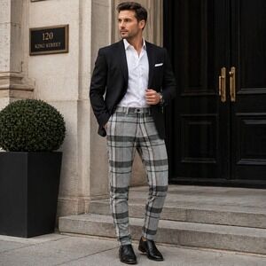 New Rosso‎ Milano Mens Italian Plaid Pants Sz 30x32 Business Casual